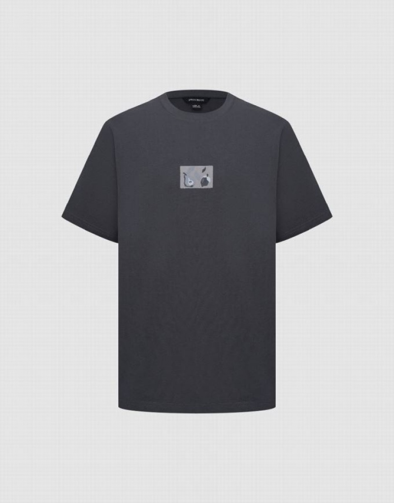 Dark Grey Urban Revivo Printed Crew Neck Men's T-Shirts | GQEZPR-214