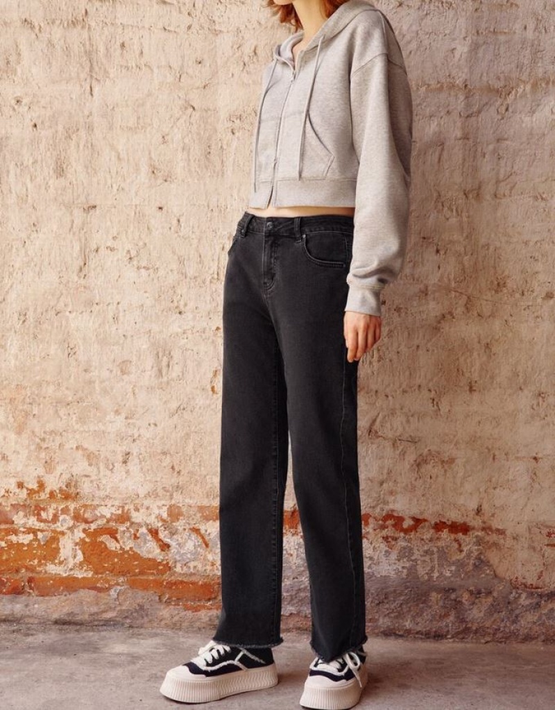 Dark Grey Urban Revivo Raw Hem Straight Women's Jeans | YISVLC-073