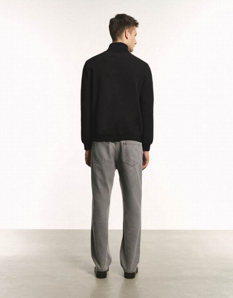 Dark Grey Urban Revivo Stand Collar Knitted Men's Cardigan | KEBISC-041