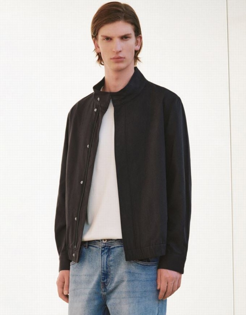 Dark Grey Urban Revivo Stand Collar Straight Men\'s Jacket | AWINDH-246