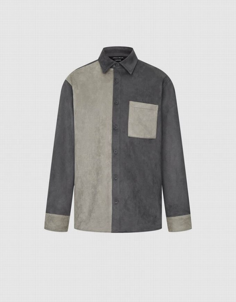 Dark Grey Urban Revivo Two Toned Button Up Men\'s Shirts | SHNUKE-163