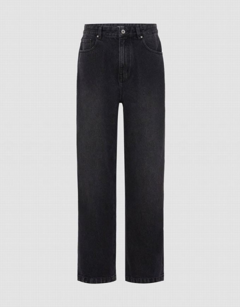 Dark Grey Urban Revivo Wide-Leg Men\'s Jeans | FHRLVA-293