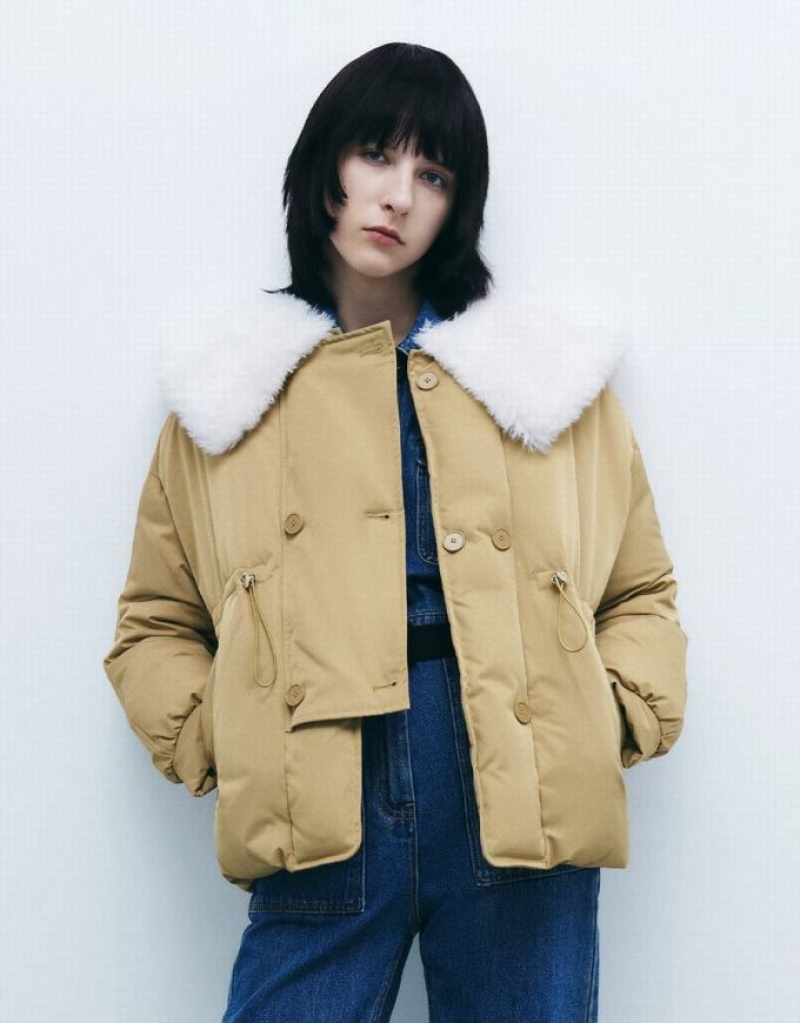 Dark Khaki Urban Revivo Gathered Waist Women's Coats | OBTSRY-428