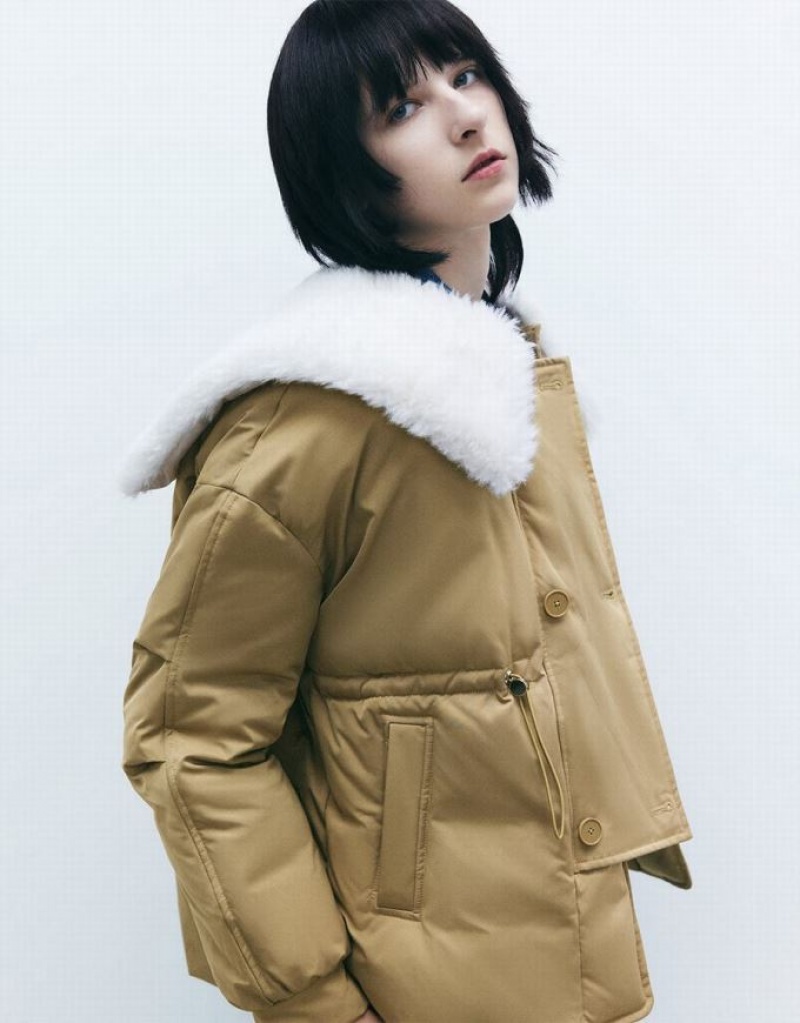 Dark Khaki Urban Revivo Gathered Waist Women's Coats | OBTSRY-428