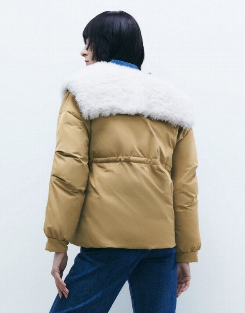 Dark Khaki Urban Revivo Gathered Waist Women's Coats | OBTSRY-428
