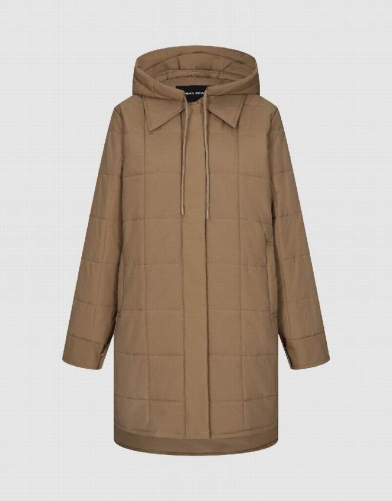 Dark Khaki Urban Revivo Hooded Straight Padded Women's Coats | RHIPNM-219