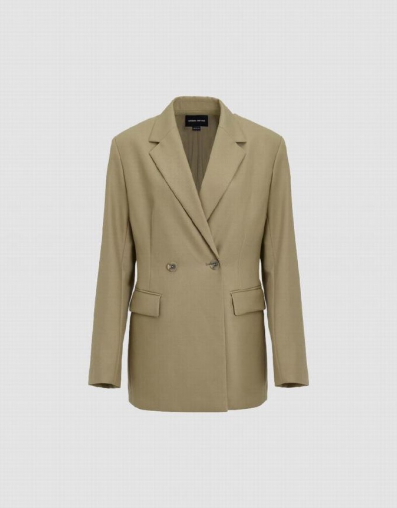 Dark Khaki Urban Revivo Notch Lapel Tailored Women's Blazers | GFLVJY-068