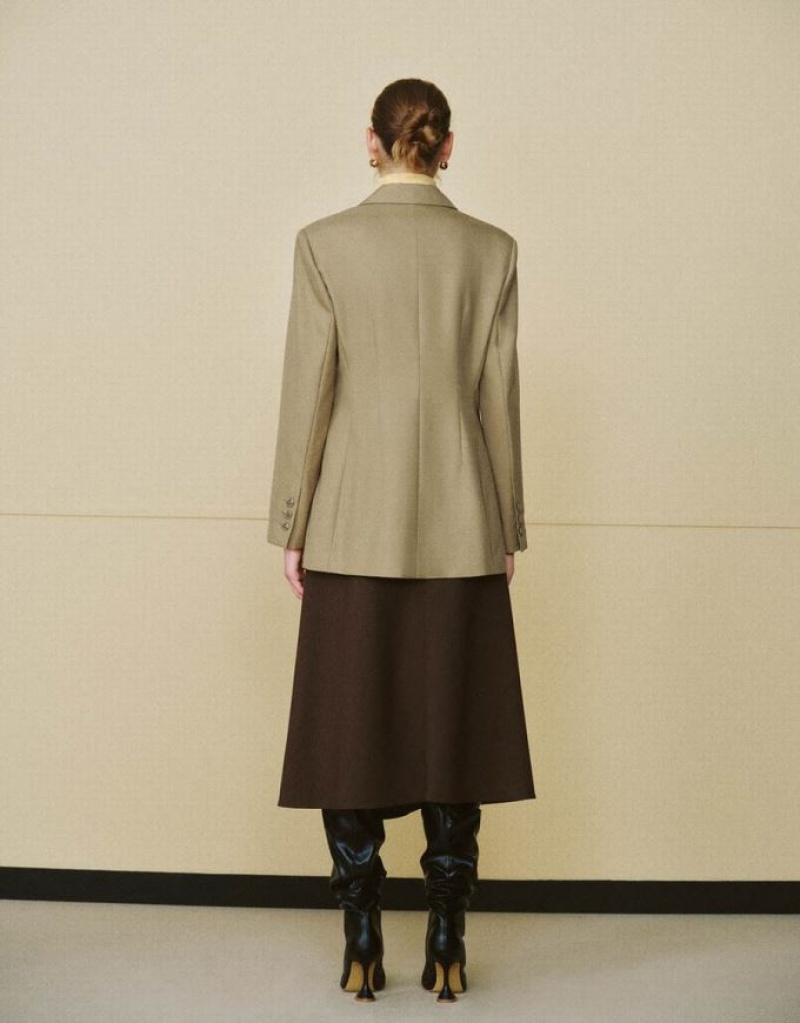 Dark Khaki Urban Revivo Notch Lapel Tailored Women's Blazers | GFLVJY-068