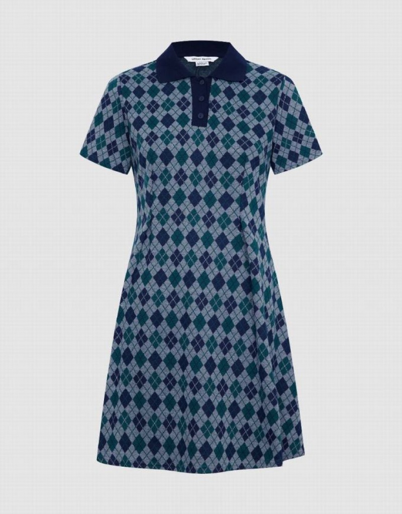 Green Urban Revivo Argyle Printed A-Line Women\'s Dress | IMGLPF-590