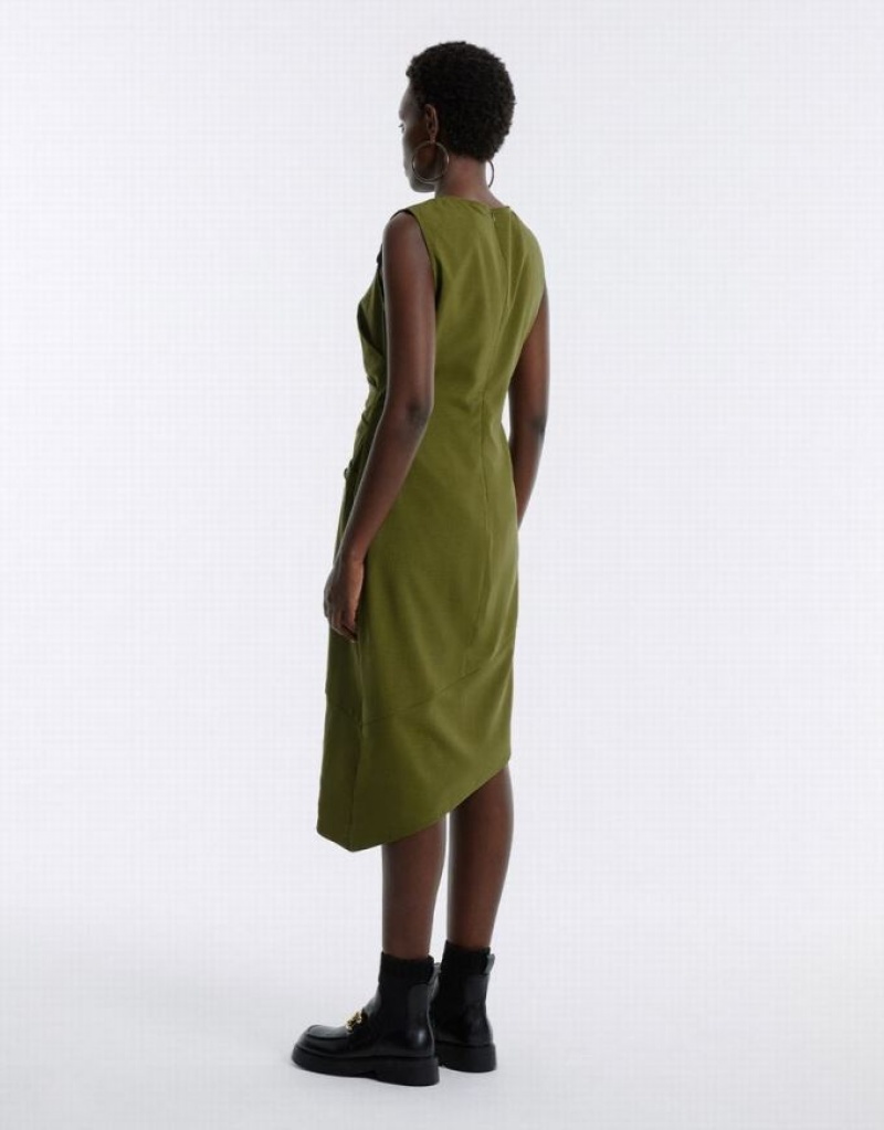 Green Urban Revivo Asymmetrical Buttoned Midi Women's Midi Dress | KQYSHR-548