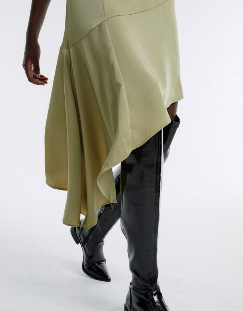 Green Urban Revivo Asymmetrical Hem Sleeveless Women's Casual Dress | JBQNAW-862