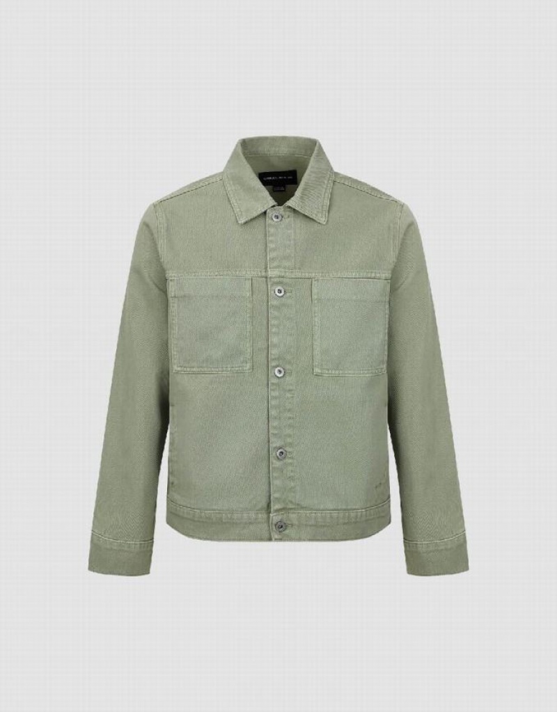 Green Urban Revivo Button Up Men's Denim Jackets | KNTDGB-103