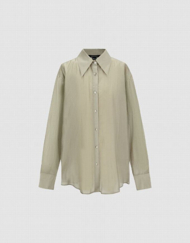 Green Urban Revivo Button Up Straight Women's Shirts | QGCHXT-795