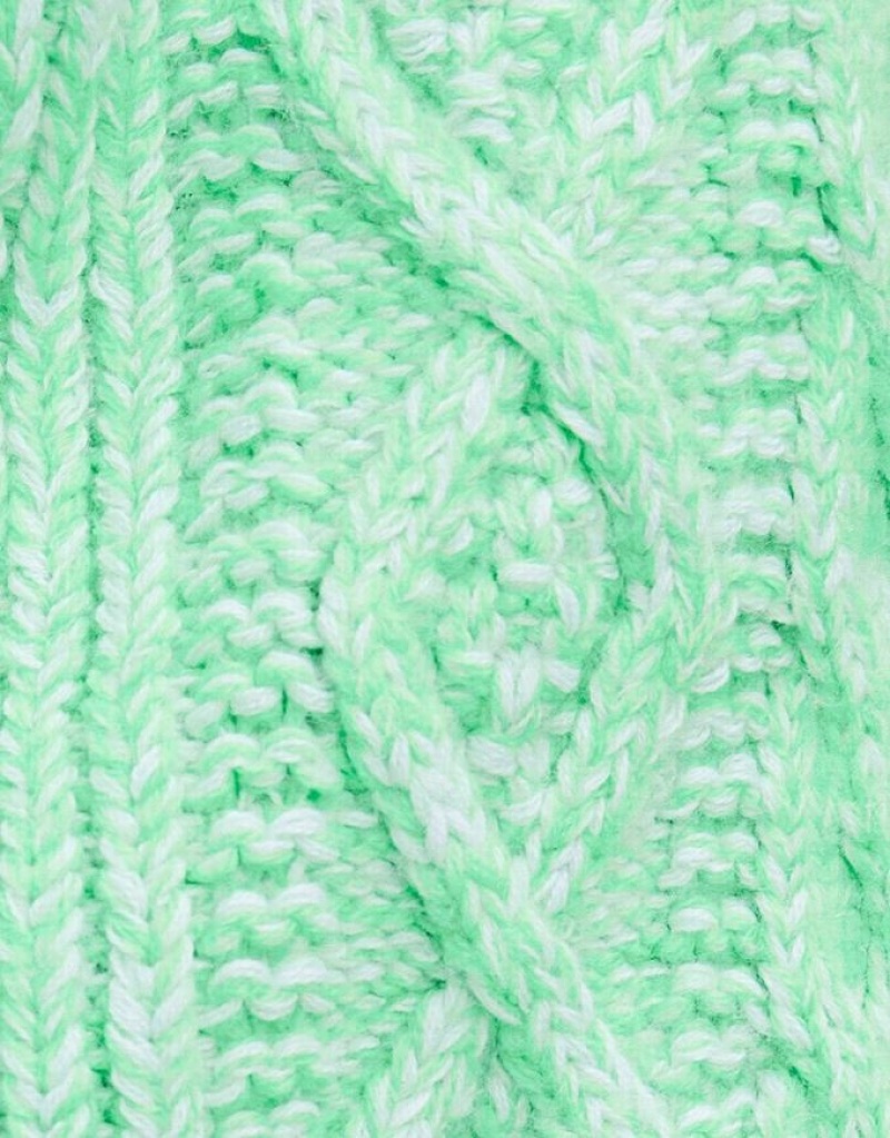Green Urban Revivo Cable Knit V Neck Button Up Women's Cardigan | YESQKW-417