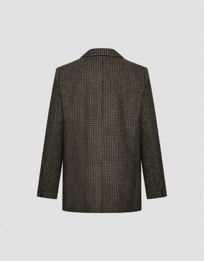 Green Urban Revivo Checkered Notched Collar Women's Blazers | VFJUNP-134