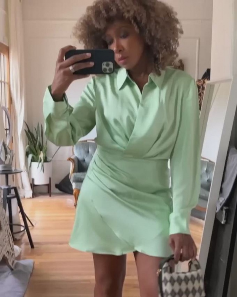 Green Urban Revivo Chiffon Wrap Women's Casual Dress | WHLFJU-025