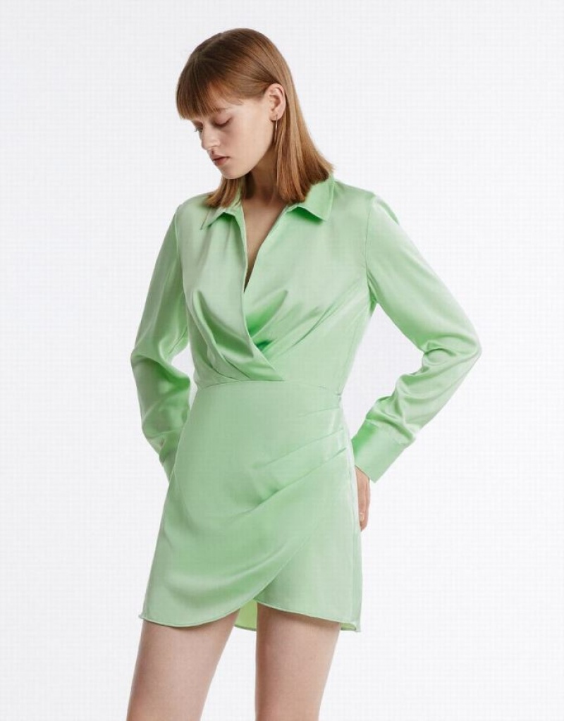Green Urban Revivo Chiffon Wrap Women\'s Casual Dress | WHLFJU-025