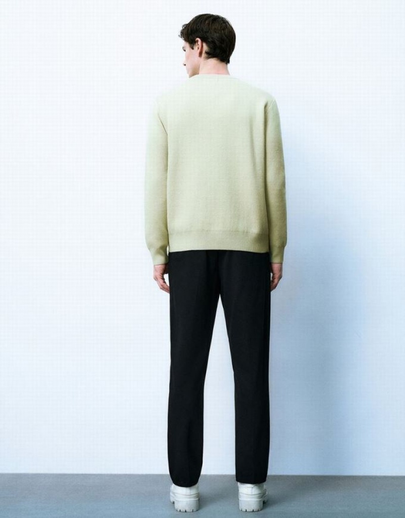 Green Urban Revivo Crew Neck Knitted Men's Cardigan | NBCDYG-648