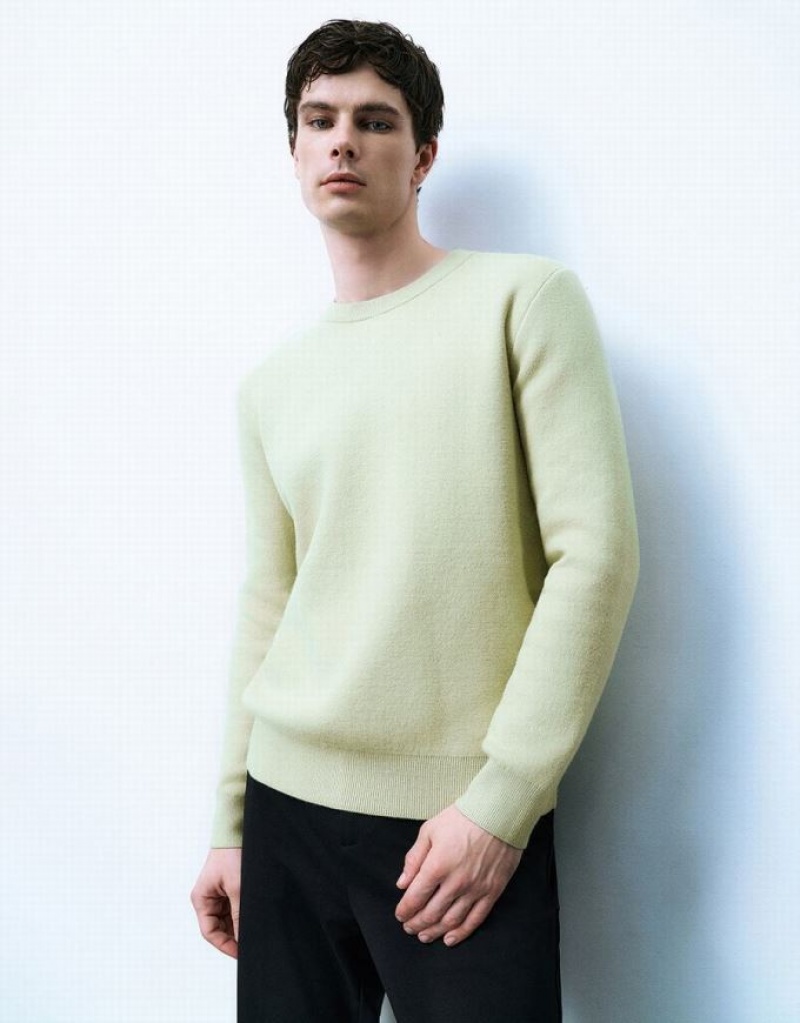 Green Urban Revivo Crew Neck Knitted Men\'s Cardigan | NBCDYG-648