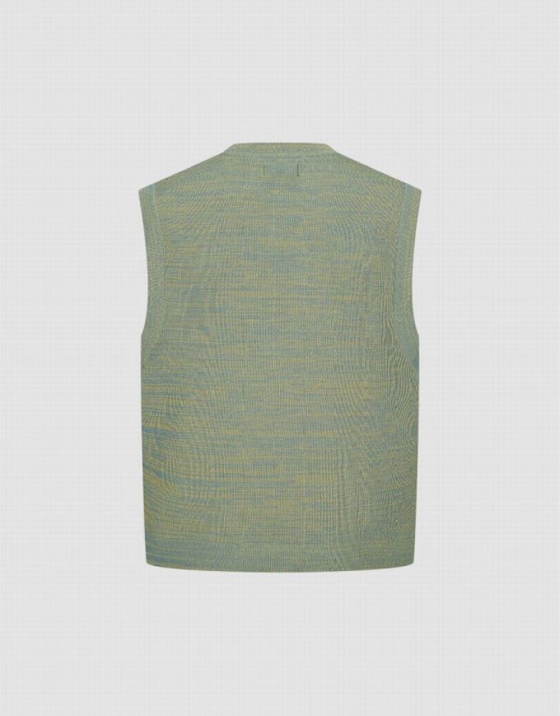 Green Urban Revivo Crew Neck Knitted Men's Cardigan | XVAIDY-135
