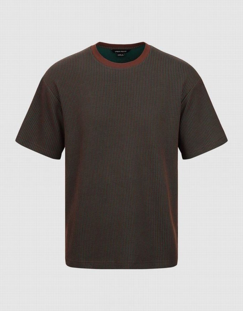 Green Urban Revivo Crew Neck Knitted Men's T-Shirts | APGBNY-761