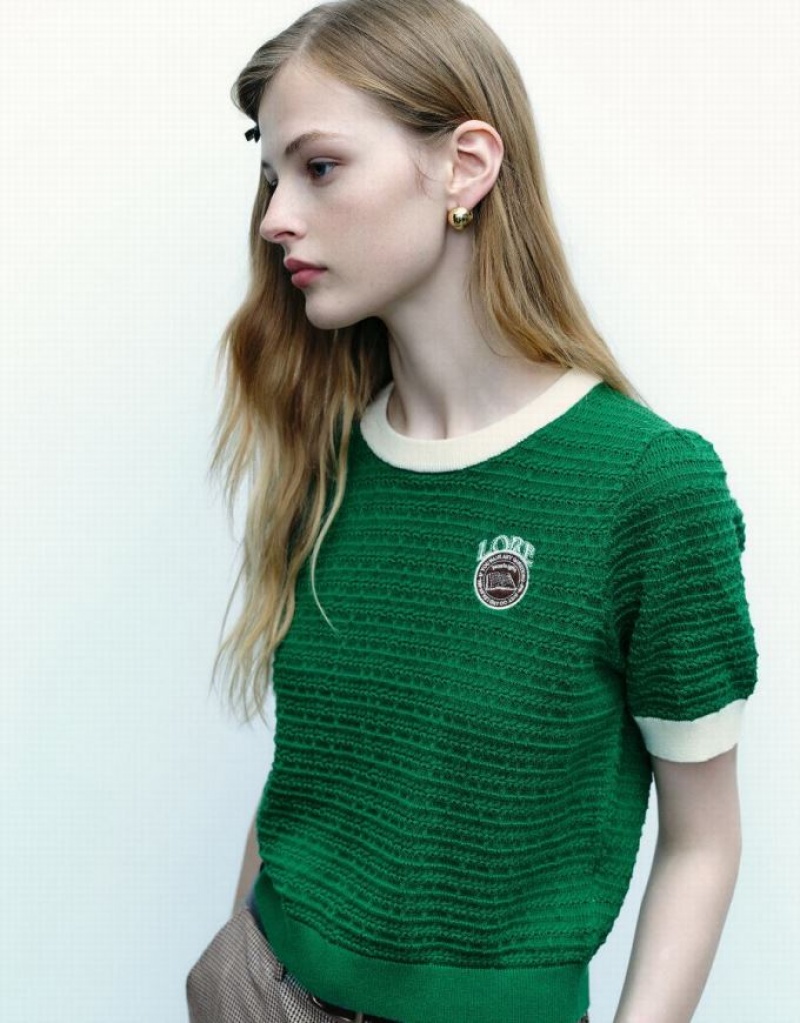 Green Urban Revivo Crew Neck Knitted Women's Cardigan | QIEXVS-305