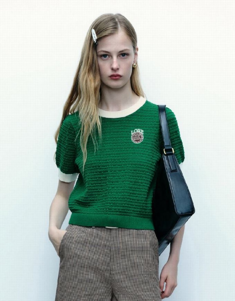 Green Urban Revivo Crew Neck Knitted Women\'s Cardigan | QIEXVS-305