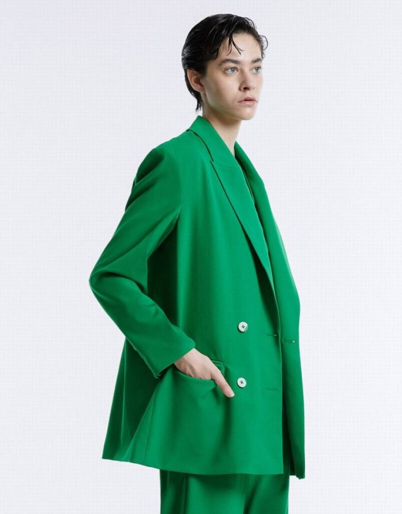 Green Urban Revivo Double Breasted Women's Blazers | UACHWZ-126