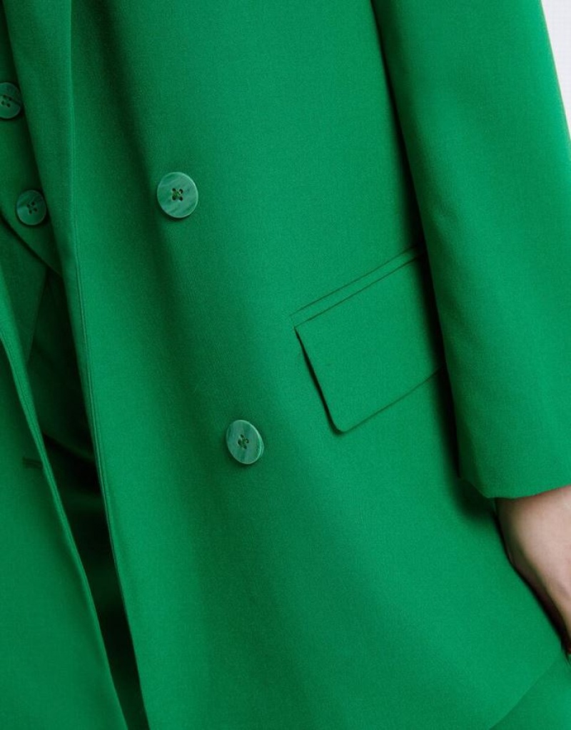 Green Urban Revivo Double Breasted Women's Blazers | UACHWZ-126
