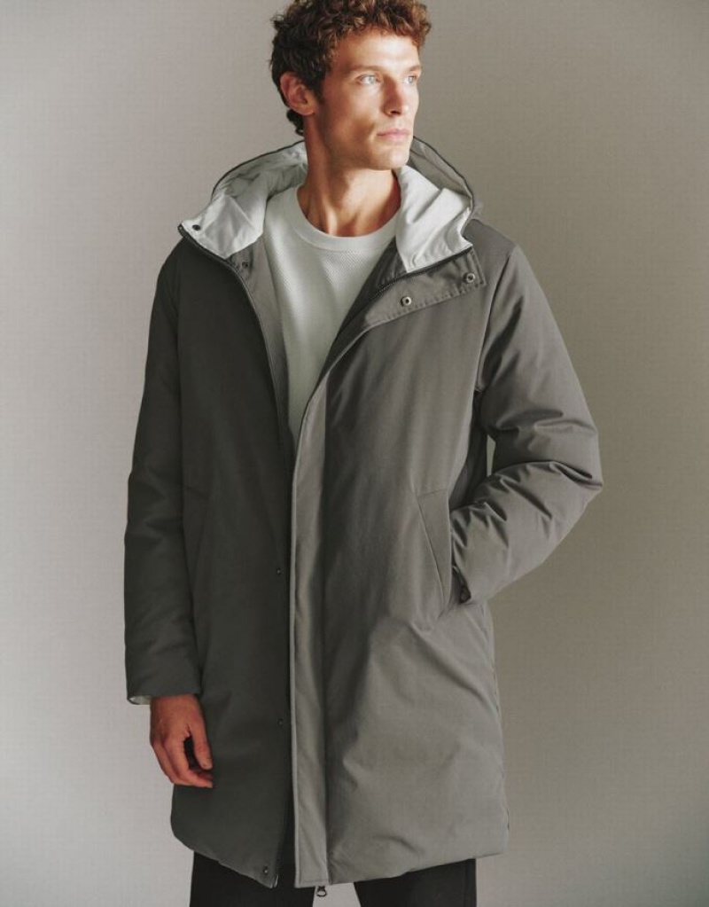Green Urban Revivo Drop Shoulder Sleeve Hooded Men\'s Down Jackets | LTUWBJ-571