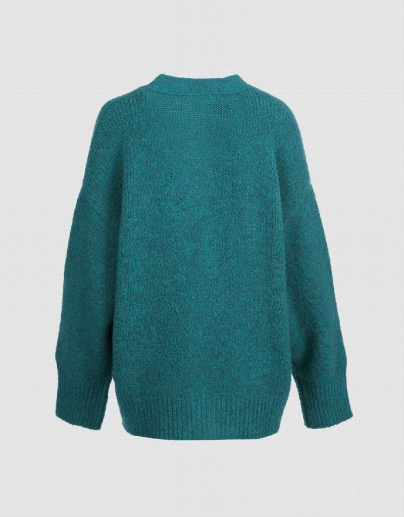 Green Urban Revivo Drop Shoulder Patched Pocket Button Up Women's Cardigan | WIQYGV-724