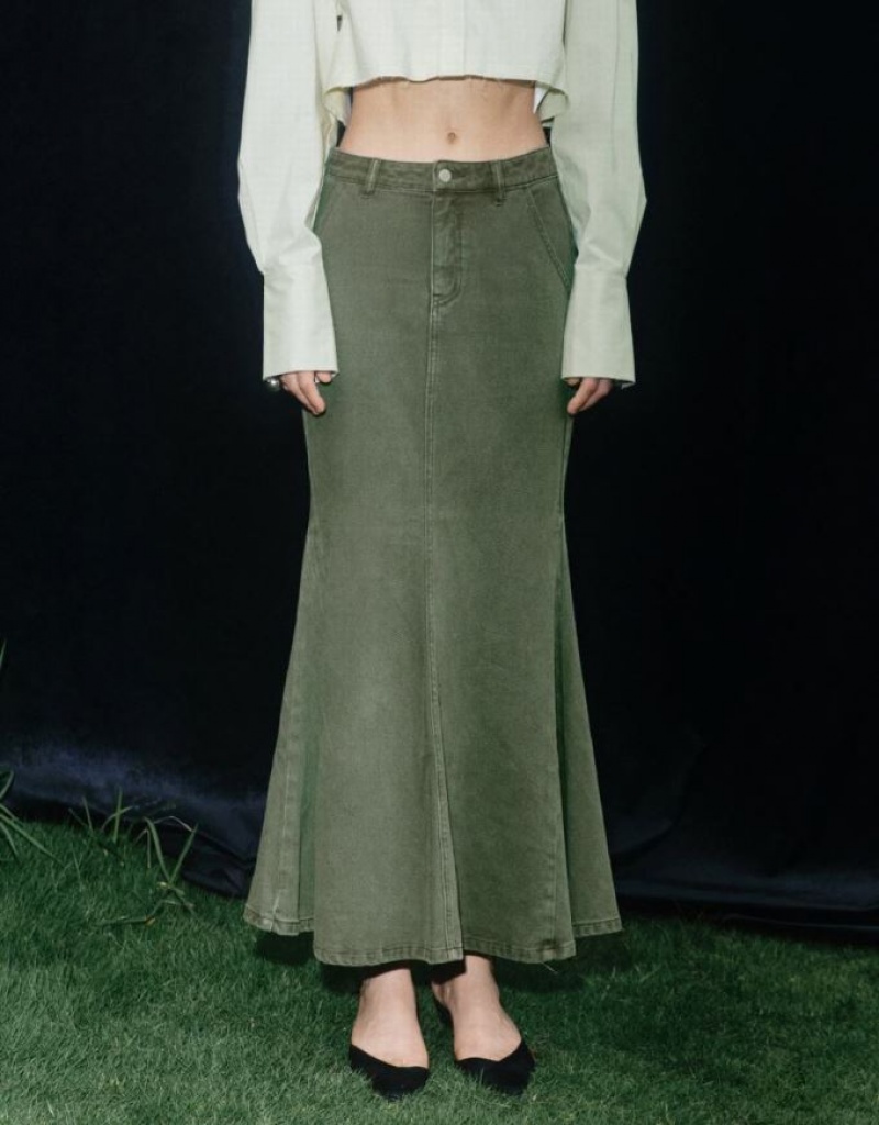 Green Urban Revivo Fishtail Women's Denim Skirt | FAPYXB-719