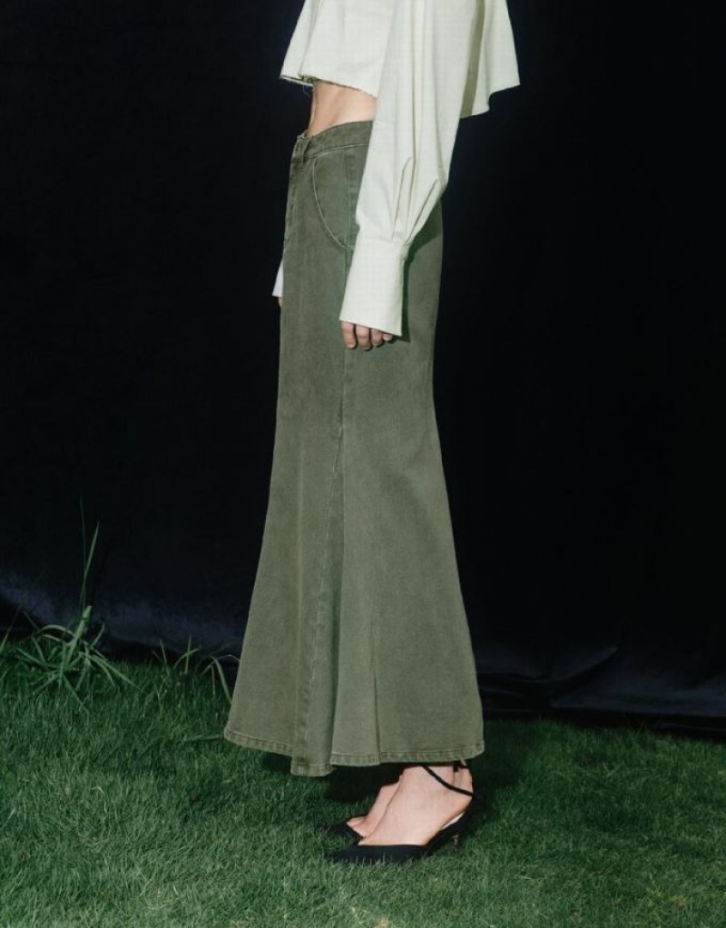 Green Urban Revivo Fishtail Women's Denim Skirt | FAPYXB-719