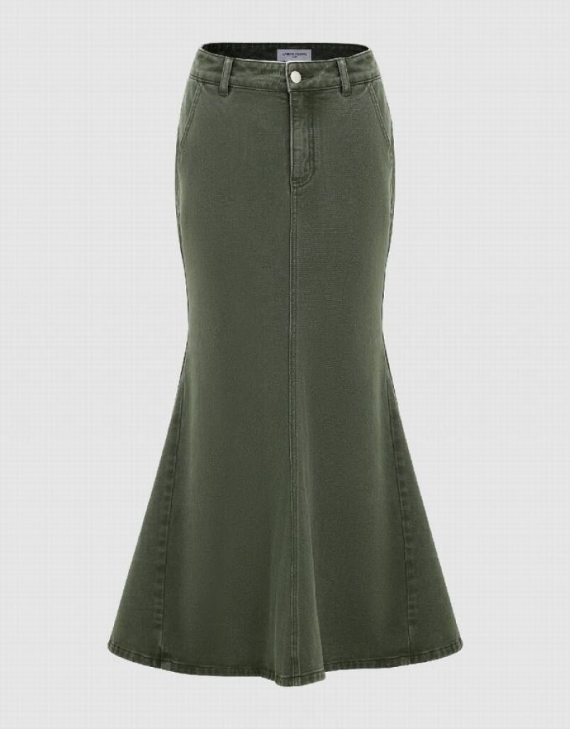Green Urban Revivo Fishtail Women\'s Denim Skirt | FAPYXB-719