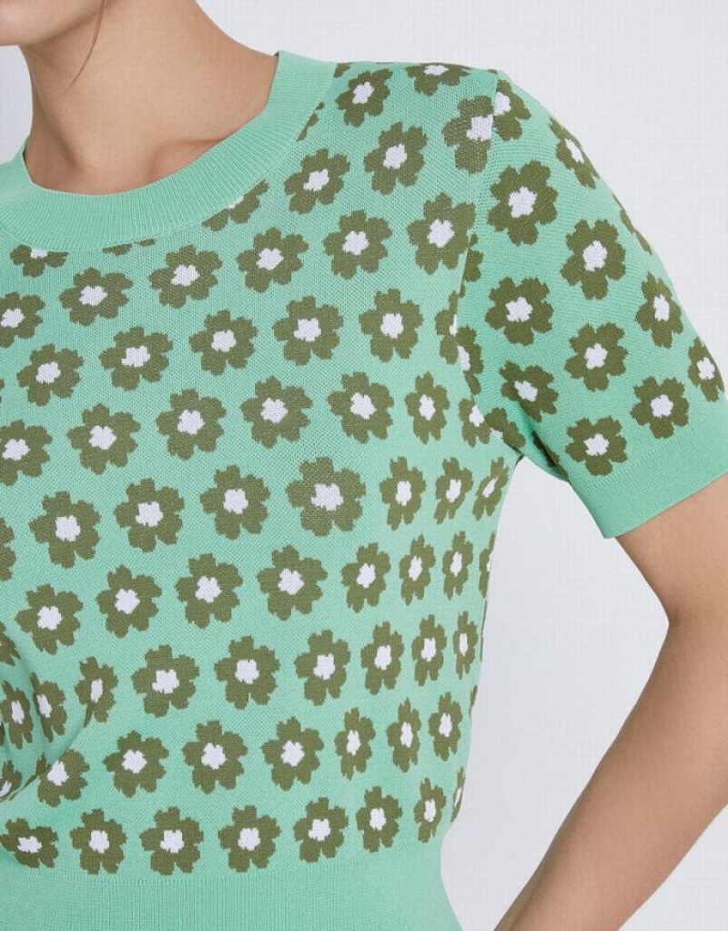 Green Urban Revivo Floral Knitted Top Women's Cardigan | PESTOF-086