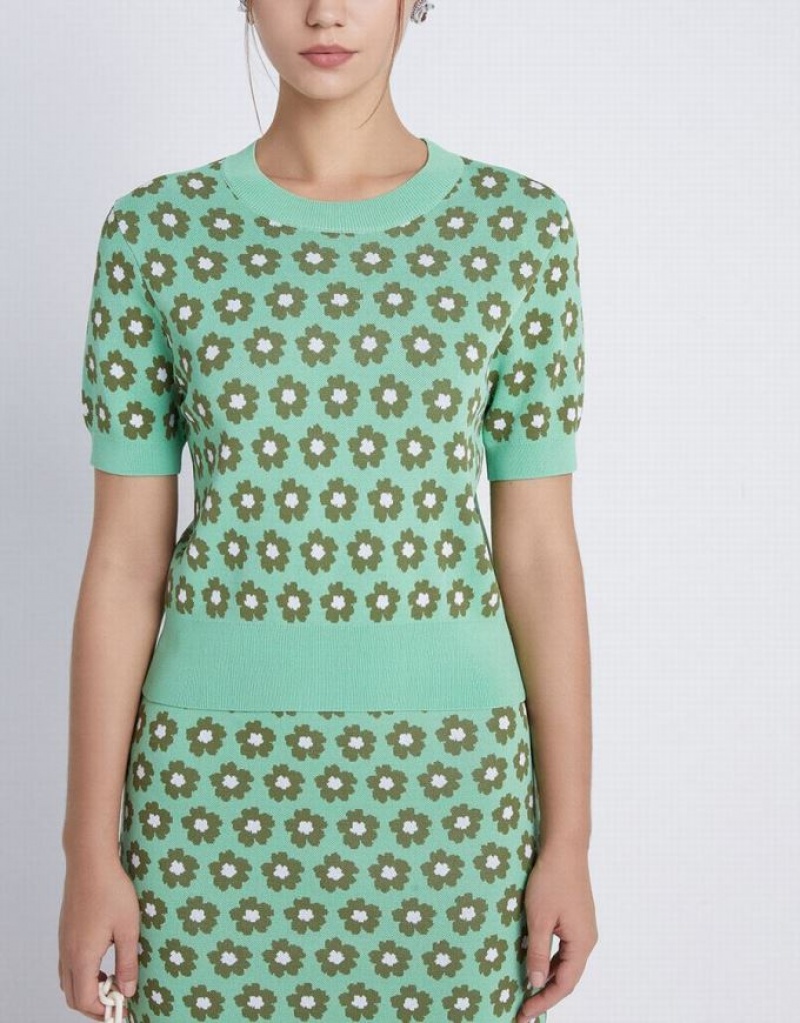 Green Urban Revivo Floral Knitted Top Women's Cardigan | PESTOF-086