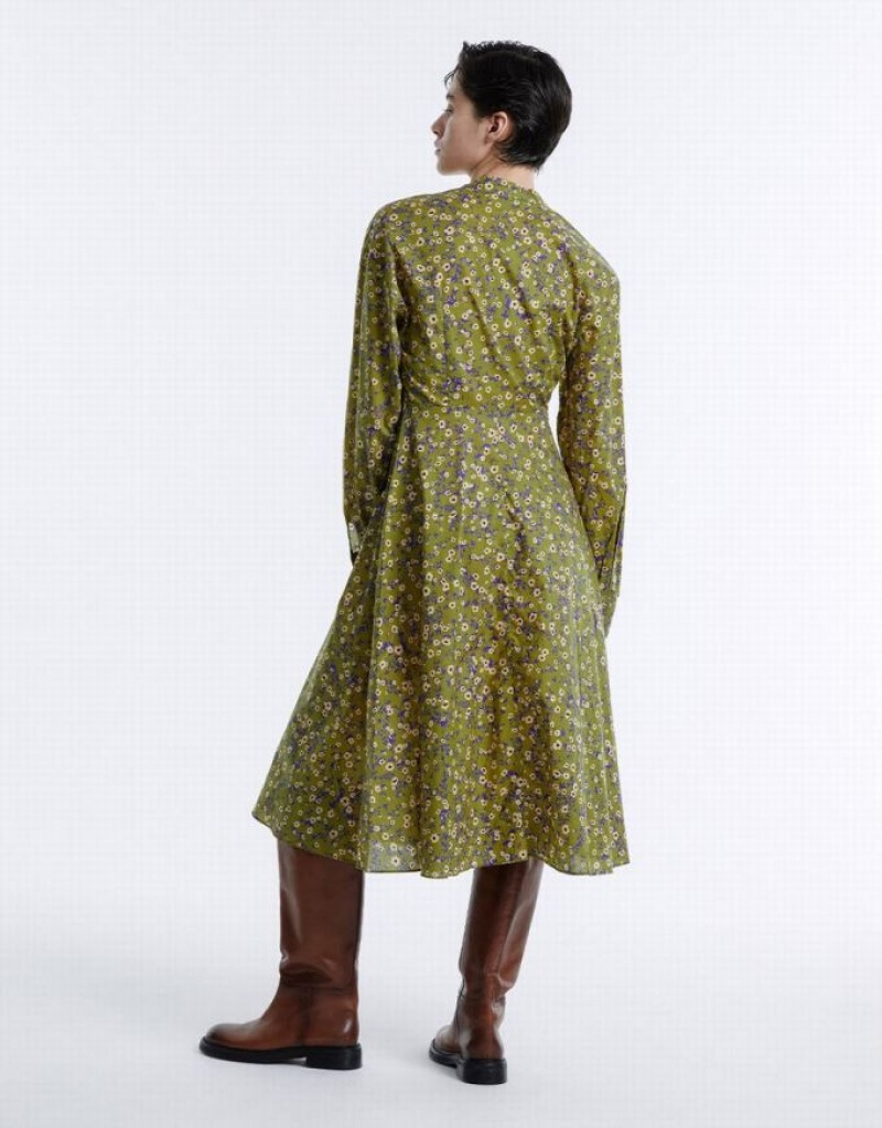 Green Urban Revivo Floral Midi Women's Midi Dress | YVTLEQ-692