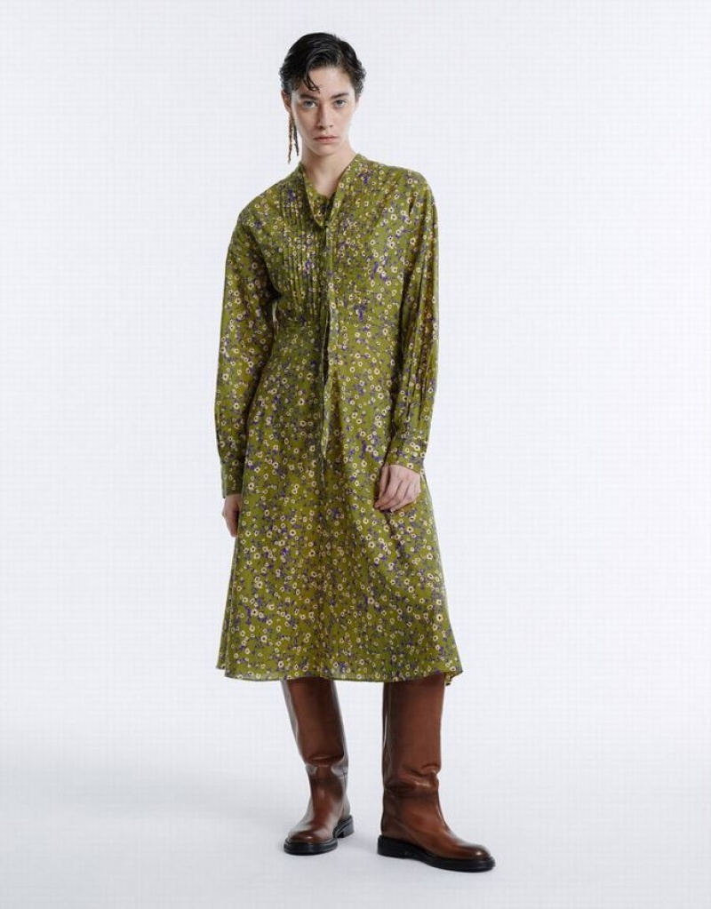 Green Urban Revivo Floral Midi Women\'s Midi Dress | YVTLEQ-692