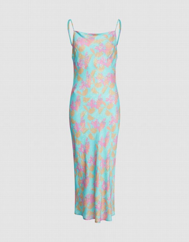 Green Urban Revivo Floral Print Cami Women\'s Dress | XRYEQA-976