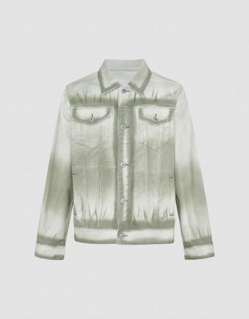 Green Urban Revivo Gradient Loose Men\'s Denim Jackets | KDZPJS-257