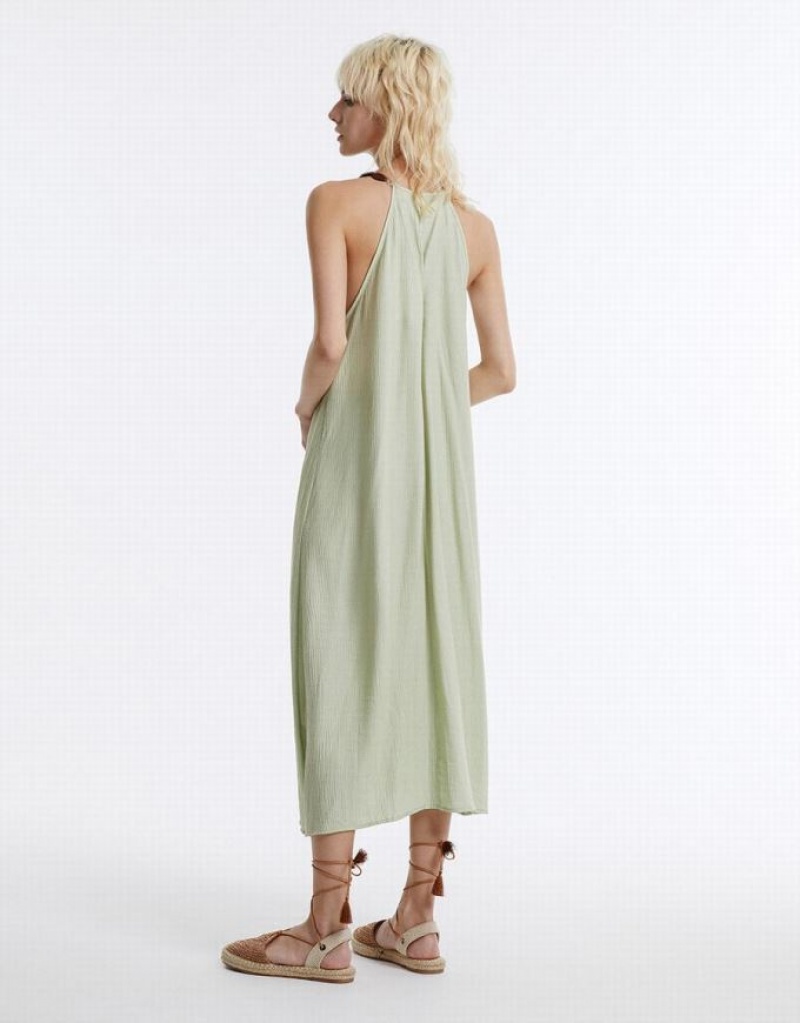 Green Urban Revivo Halter Midi Women's Midi Dress | EIFXVN-641