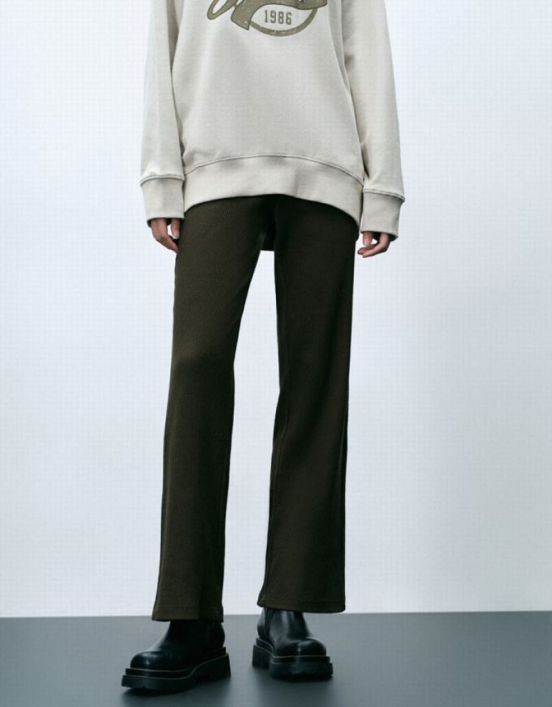 Green Urban Revivo Knitted Flare Women's Pants | SJGPVU-706