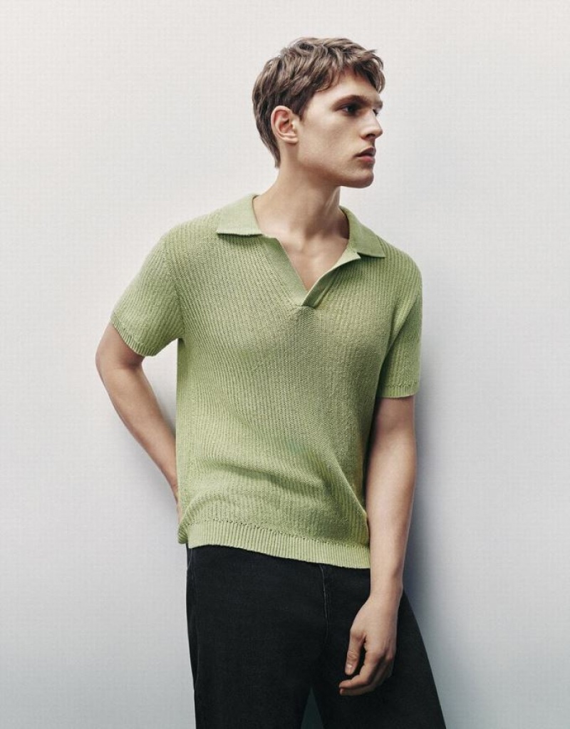 Green Urban Revivo Knitted Lapel Men's Cardigan | CFQIUJ-794