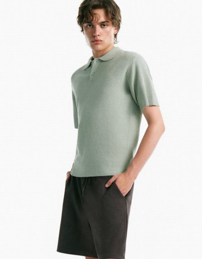 Green Urban Revivo Knitted Men's Cardigan | CTGAFO-473