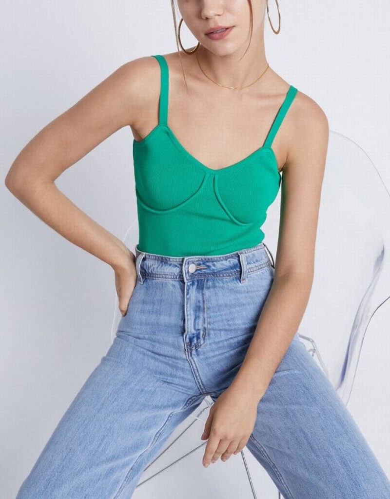 Green Urban Revivo Knitted Women's Camisole | NGOKBQ-957