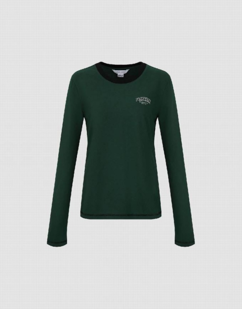 Green Urban Revivo Letter Printed Crew Neck Straight Women's T-Shirts | IBZQYD-382