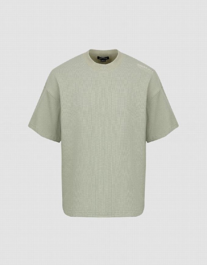 Green Urban Revivo Loose Knitted Men\'s T-Shirts | AYITMR-593