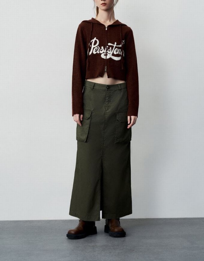 Green Urban Revivo Maxi A-Line With Belt Women's Skirts | VDJHIT-185