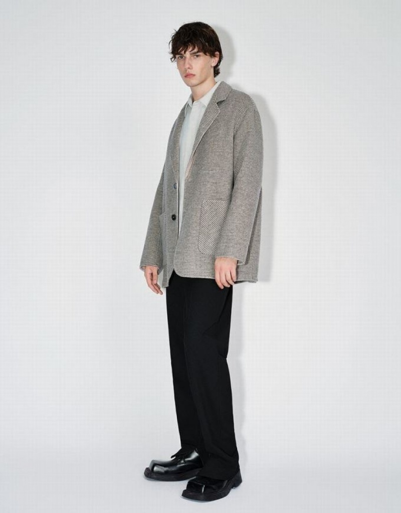 Green Urban Revivo Notch Lapel Woolen Men's Coats | ELTQAI-134