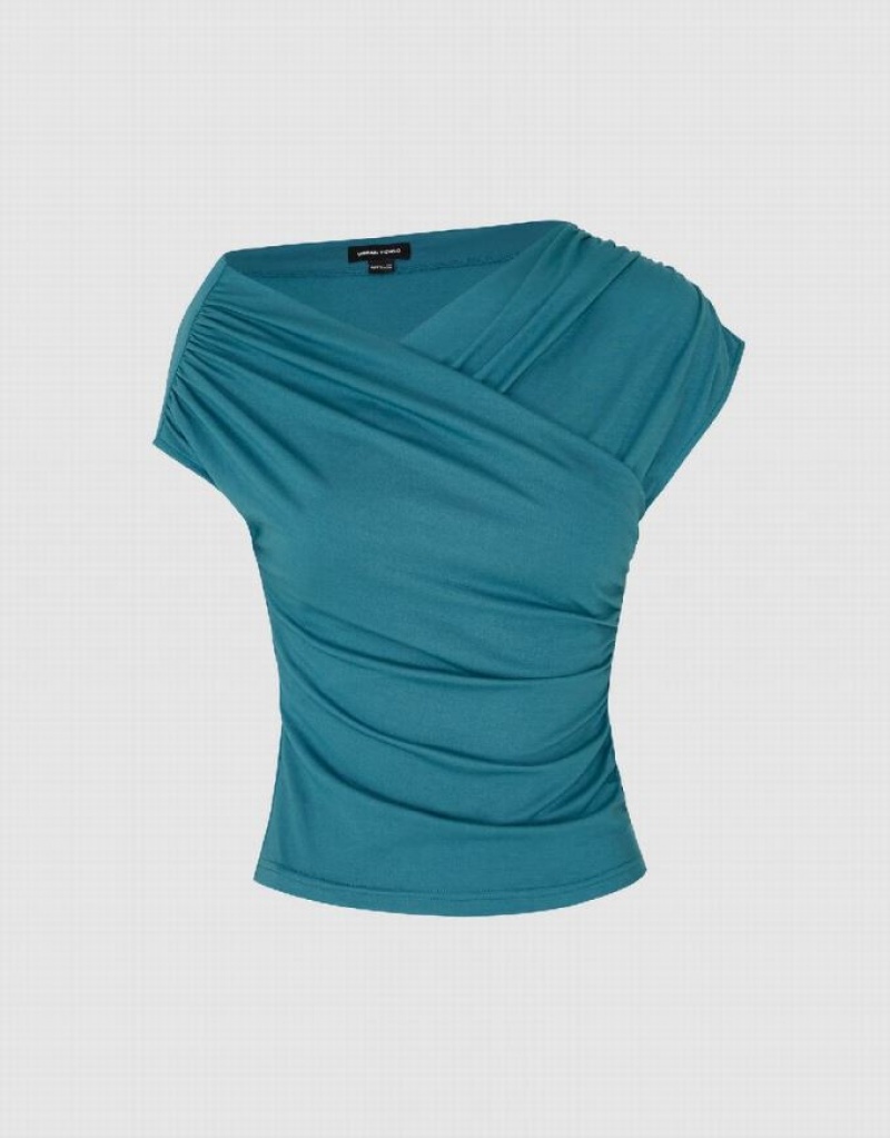 Green Urban Revivo One Shoulder Skinny Women's T-Shirts | NFQKVA-603